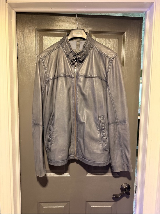 Wilsons Leather Other - Wilsons Leather Men's Blue Leather Bomber Jacket with Buckle Collar